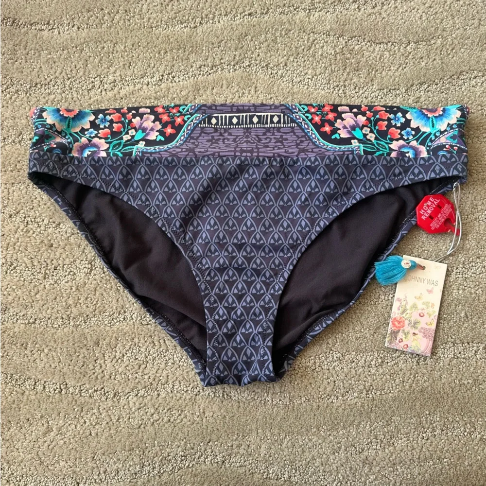 Johnny WAS Saba Hipster Swim Bikini Bottom Periwinkle Cyan Purple Blue Sz XL NWT